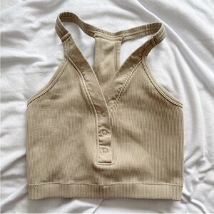 💚Pro-Fit | Beige Ribbed Sports/ Crop Top - Medium